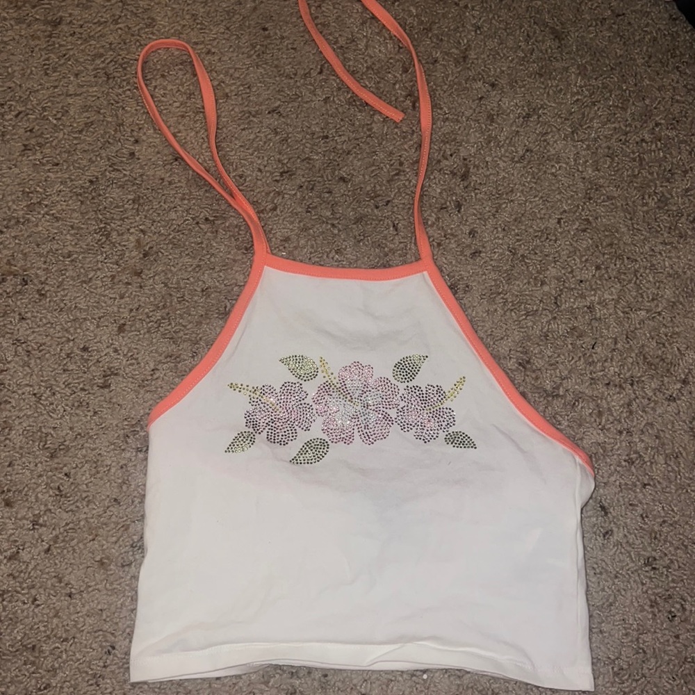 Hibiscus halter cropped shirt